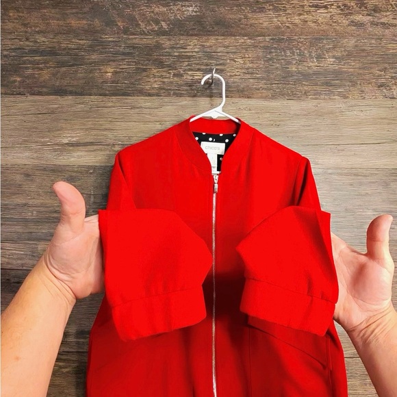 Chico's Bold Red Full Zip Jacket with Zipper - Picture 2 of 11